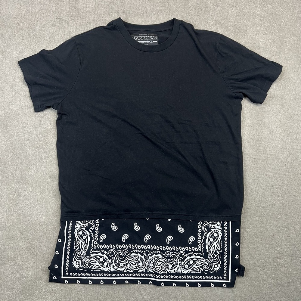 The Narrows T-Shirt Mens Medium Black Bandana Paisley Layered Hem Streetwear Tee